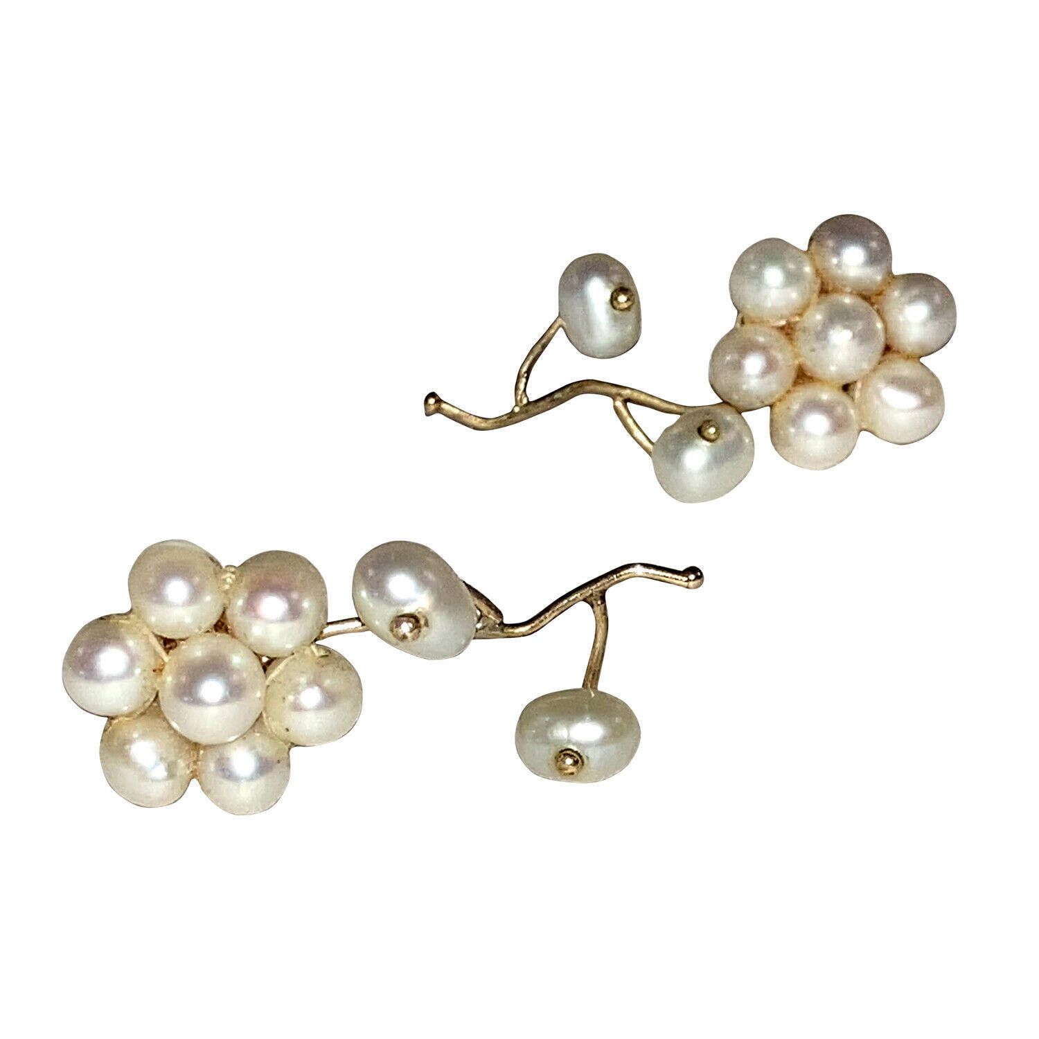 Handmade Mexican Hand Made 14kt Gold Cultured Pearl Flower Earrings Size ONE SIZE - 1 Thumbnail