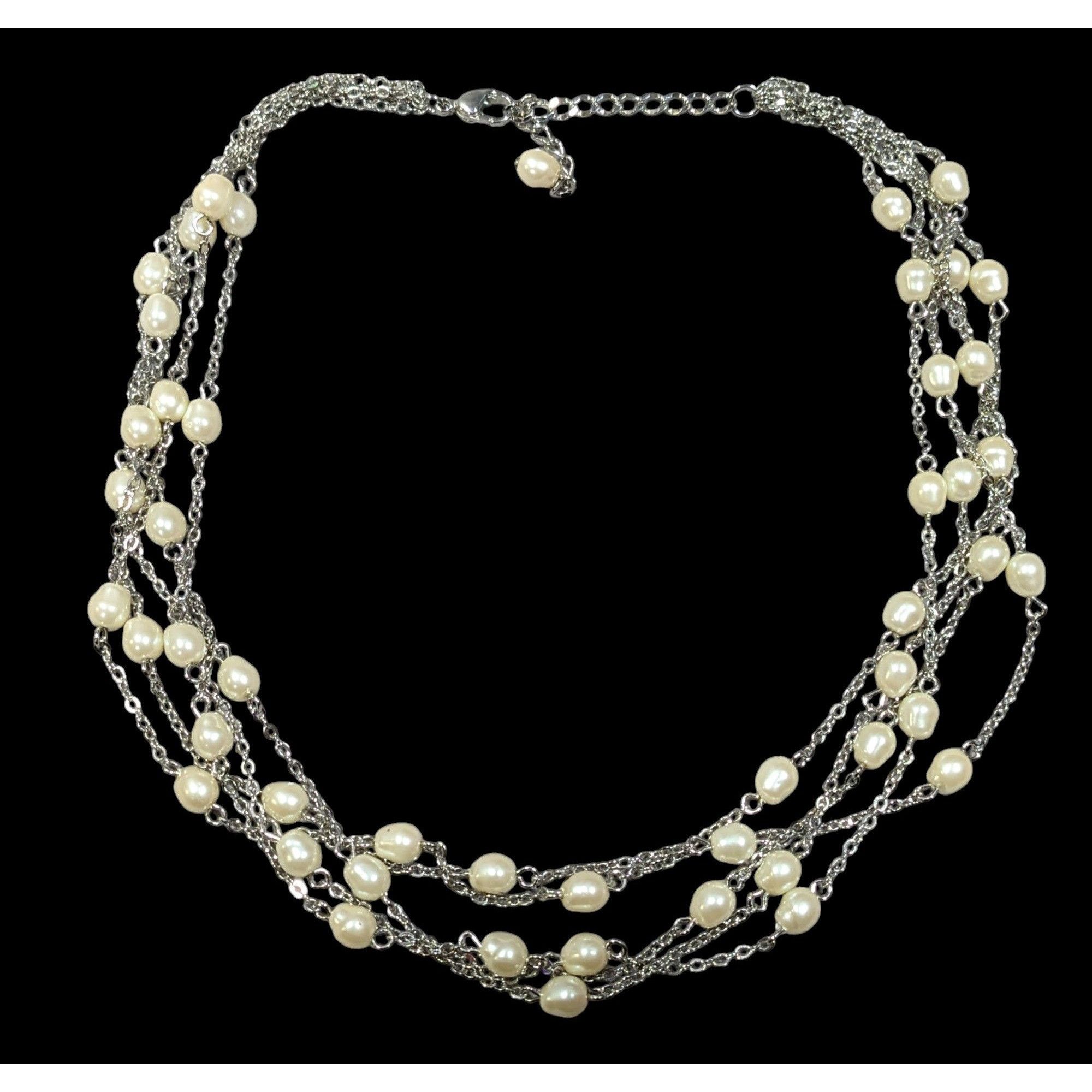 Other Elegant Glam Pearl Beaded Silver Tone Multilayer Necklace Size ONE SIZE - 1 Thumbnail