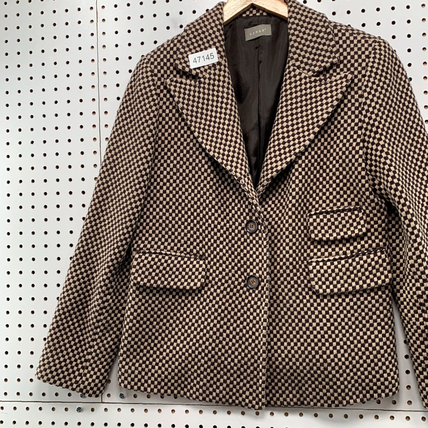 Vintage Kenar Wool Tweed Blazer Womens Medium Brown Checkered Check Business Work Shirt Size M / US 6-8 / IT 42-44 - 6 Thumbnail