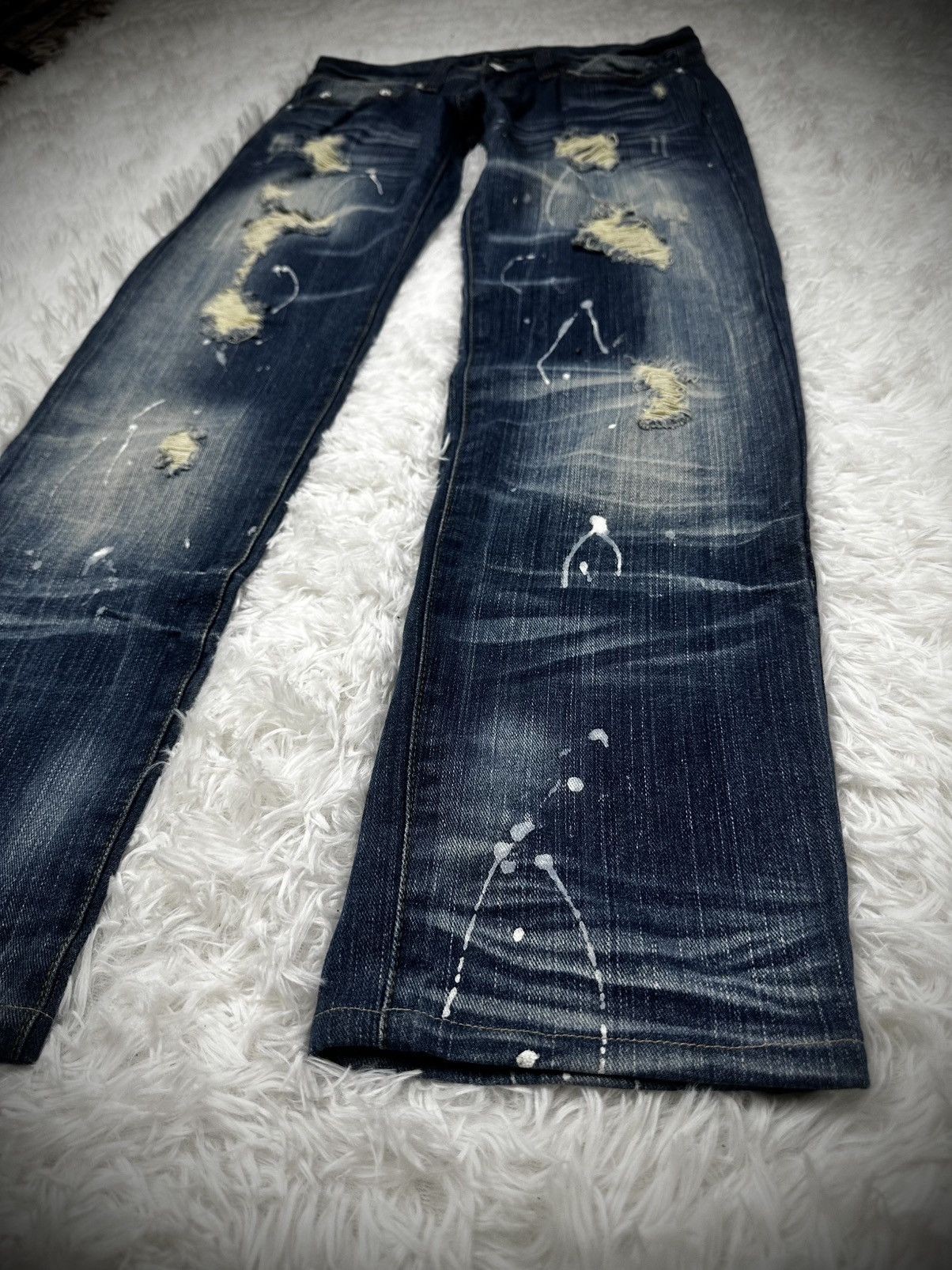 Tornado Mart 💥rare💥 japanese brand root three distressed splatter jeans Size US 32 / EU 48 - 3 Thumbnail
