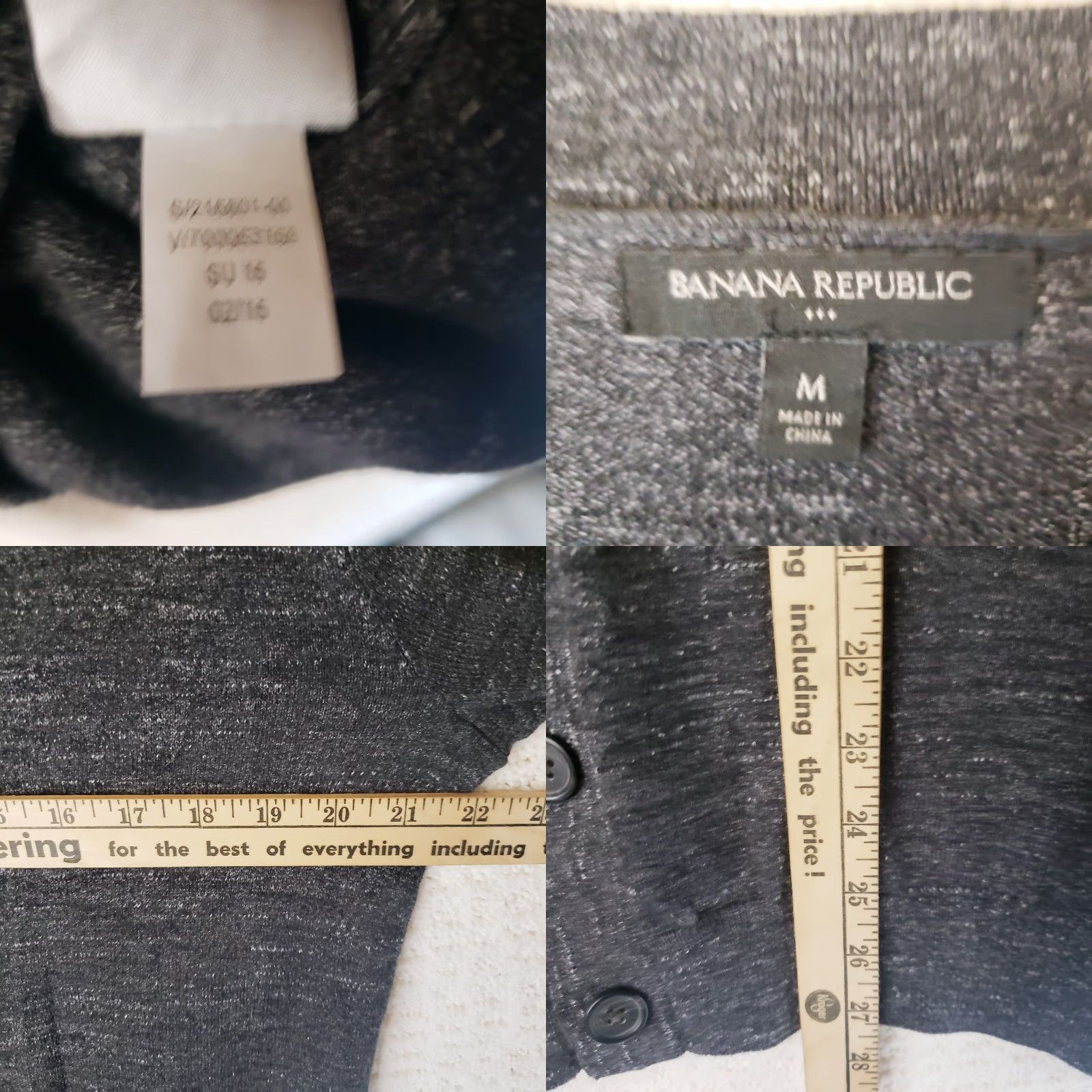Banana Republic Banana Republic Men's Cardigan Sweater V-Neck L Charcoal Gray Cotton Pockets Knit Size US L / EU 52-54 / 3 - 9 Thumbnail