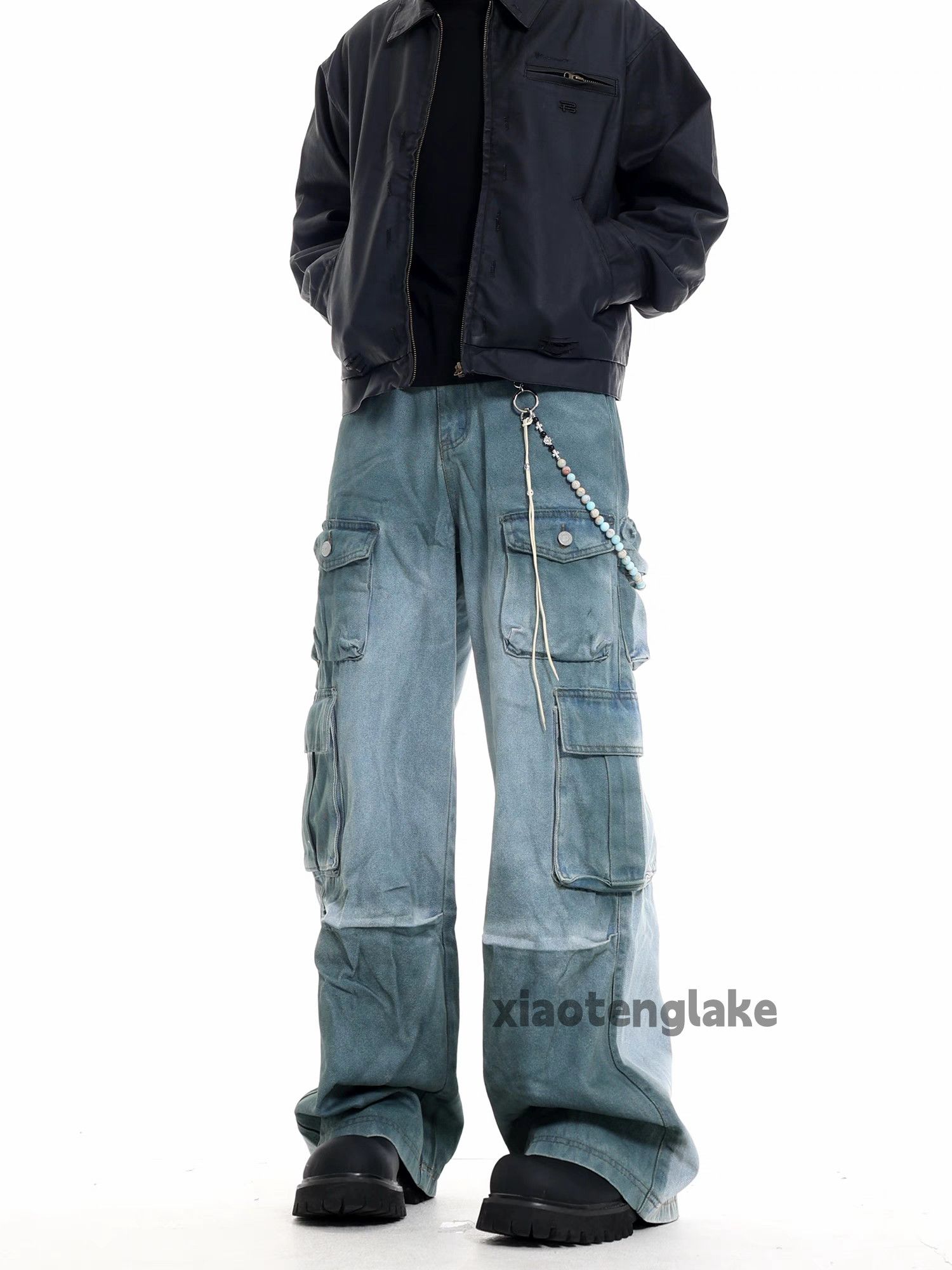 Jean × Vintage tie dye washed faded skate hiphop baggy cargo pants Size US 31 - 2 Thumbnail