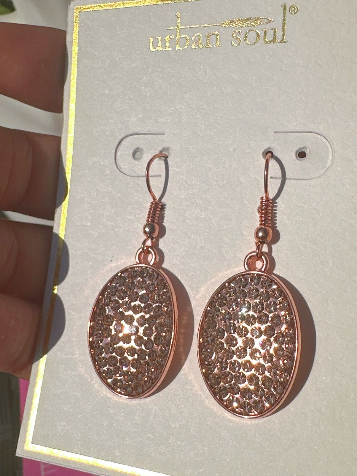 Designer Urban soul earrings rose gold tone diamonds paved oval drop Size ONE SIZE - 3 Thumbnail