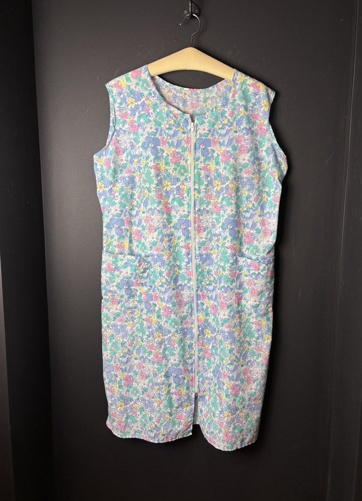 Vintage 1980s Lounge Dress Ugly Vintage Night Gown Zip Up Floral 70s Size ONE SIZE - 2 Thumbnail