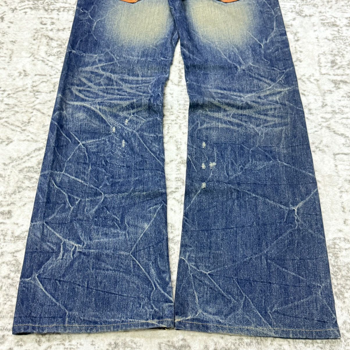 Japanese Brand 2000s Red Pepper Japan Embroidery Skull Flare Wide Leg Jeans Size 29" - 4 Thumbnail