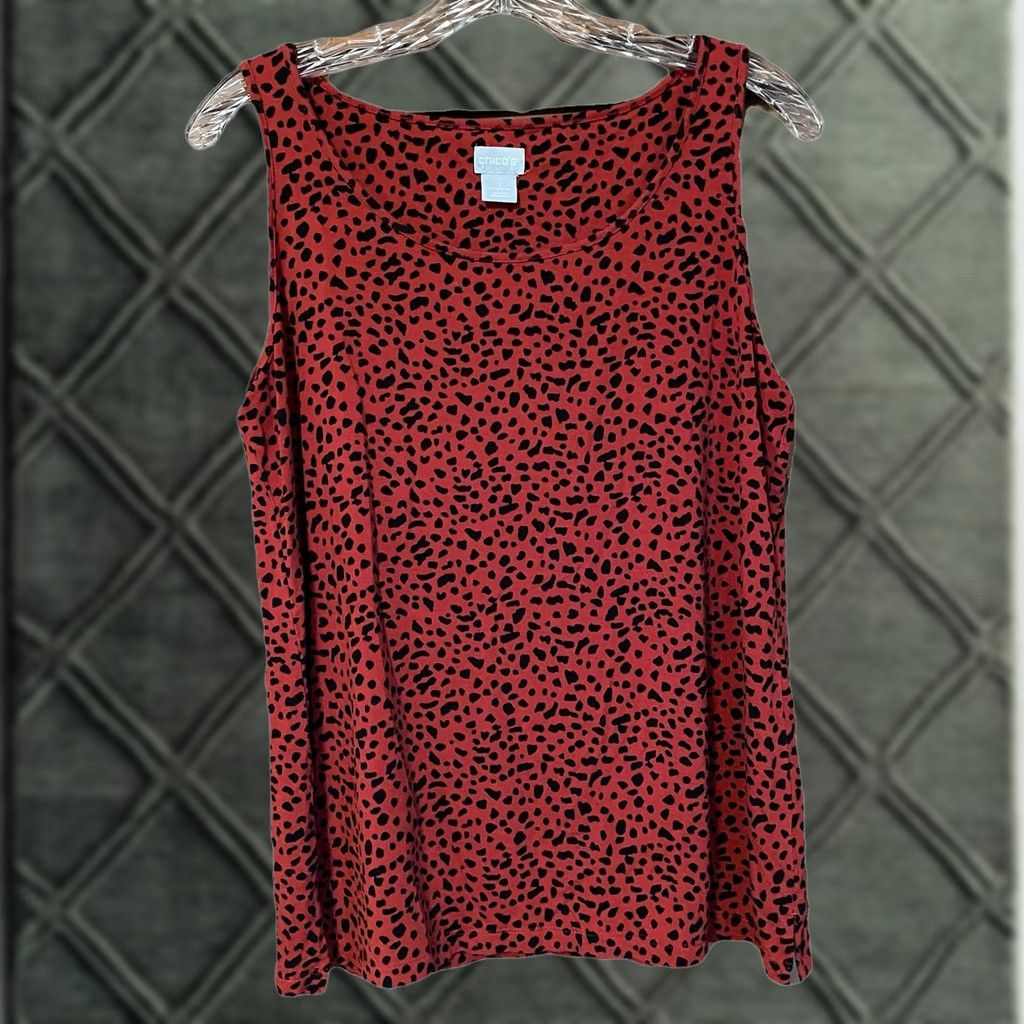 Vintage Chico's Top Women’s Sz 1/M Leopard Cheetah Print Tank red brick & Black Tank Women M Leopard Cheetah Print Tank Size M / US 6-8 / IT 42-44 - 1 Thumbnail