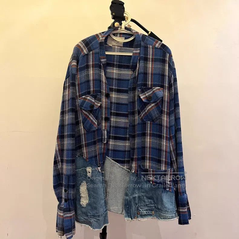 Greg Lauren Greg Lauren Denim Patchwork Plaid Shirt Size US XL / EU 56 / 4 - 1 Thumbnail