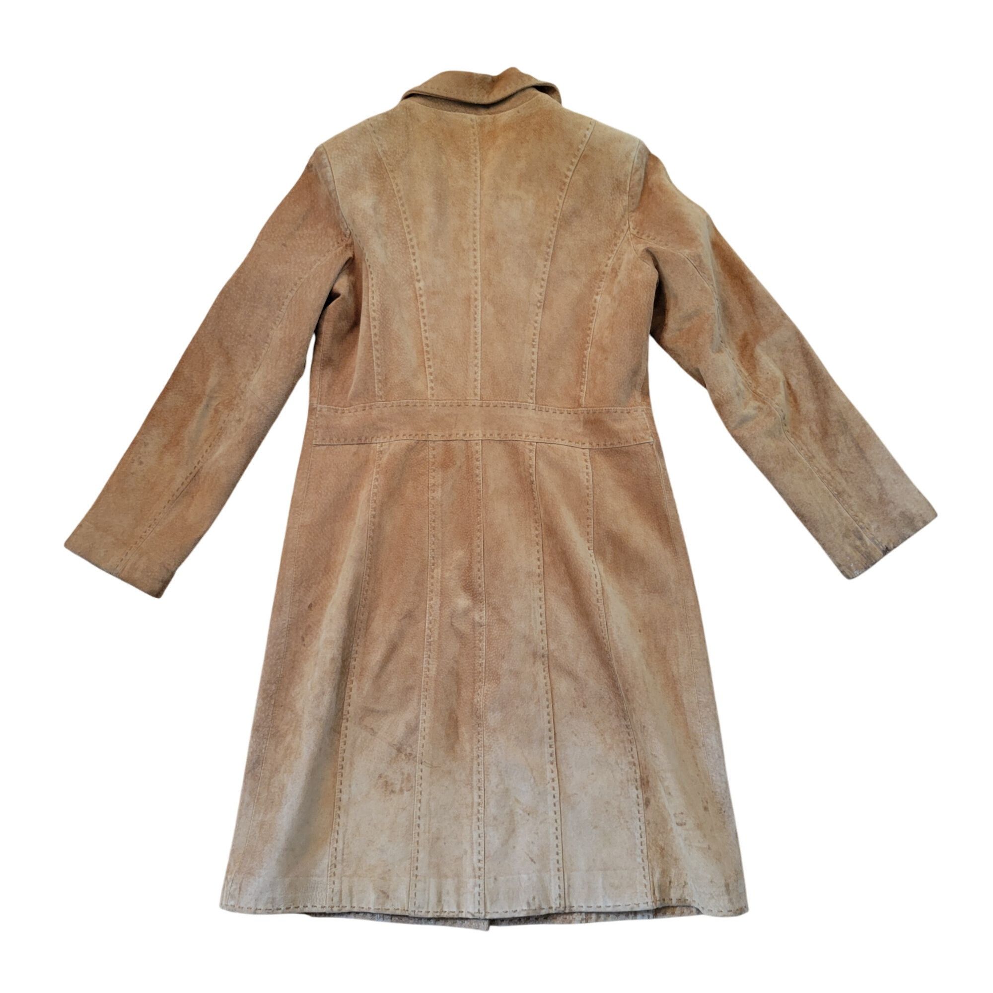 Express Express 11 12 Camel Tan Brown Leather Suede Button Up Trench Size M / US 6-8 / IT 42-44 - 4 Thumbnail