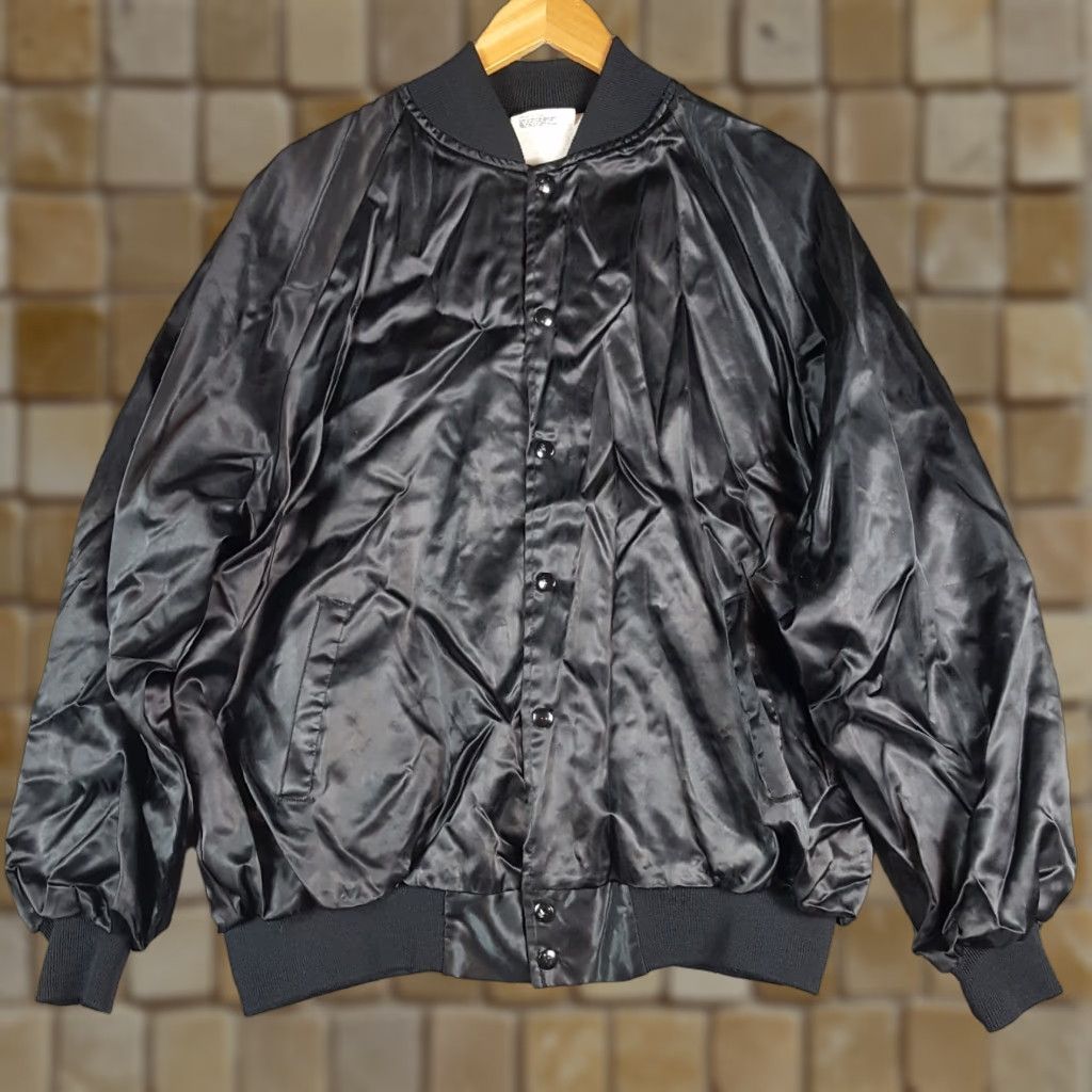 Vintage VINTAGE Satine Satin Jacket 2XL Black Windbreaker - 80s, 90s, Grunge Men Jacket Size US XXL / EU 58 / 5 - 1 Thumbnail