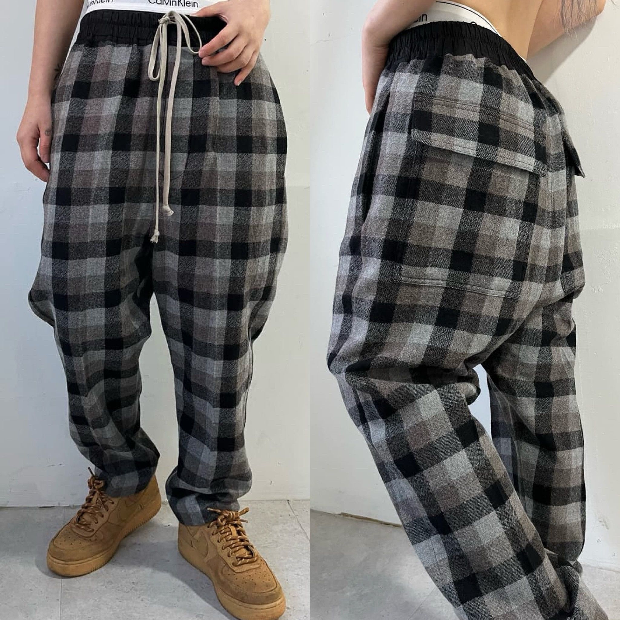 Rick Owens Rick Owens FW19 "LARRY" Drawstring Black Plaid Track Pants Size US 34 / EU 50 - 7 Thumbnail