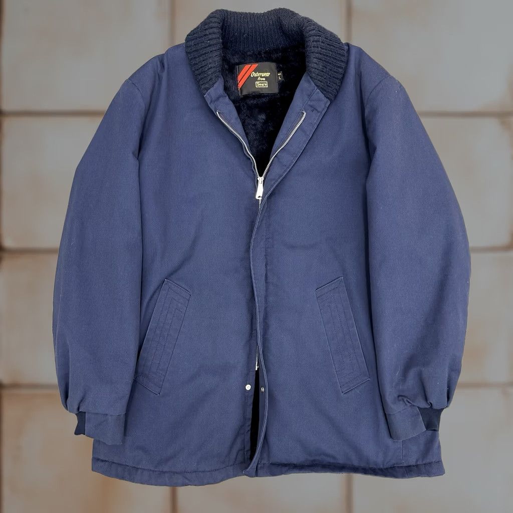 Sears VINTAGE Sears Quality Outerwear Fleece Lined Jacket Scovill Gripper Zip Large Blue 60s 1960s Military/Landgirl Mens Size US S / EU 44-46 / 1 - 1 Thumbnail