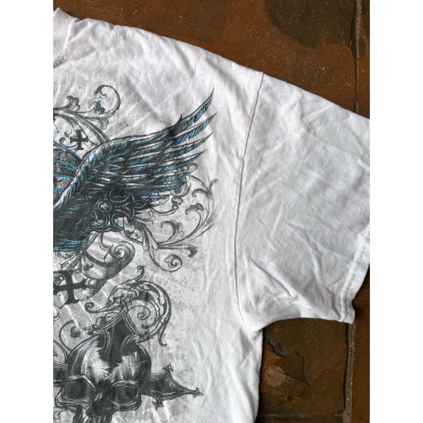 Gildan VINTAGE Y2K Skull Crosses Affliction Style T-Shirt XL White Gildan Crew Neck Short Sleeve Graphic Print Size US XL / EU 56 / 4 - 5 Thumbnail