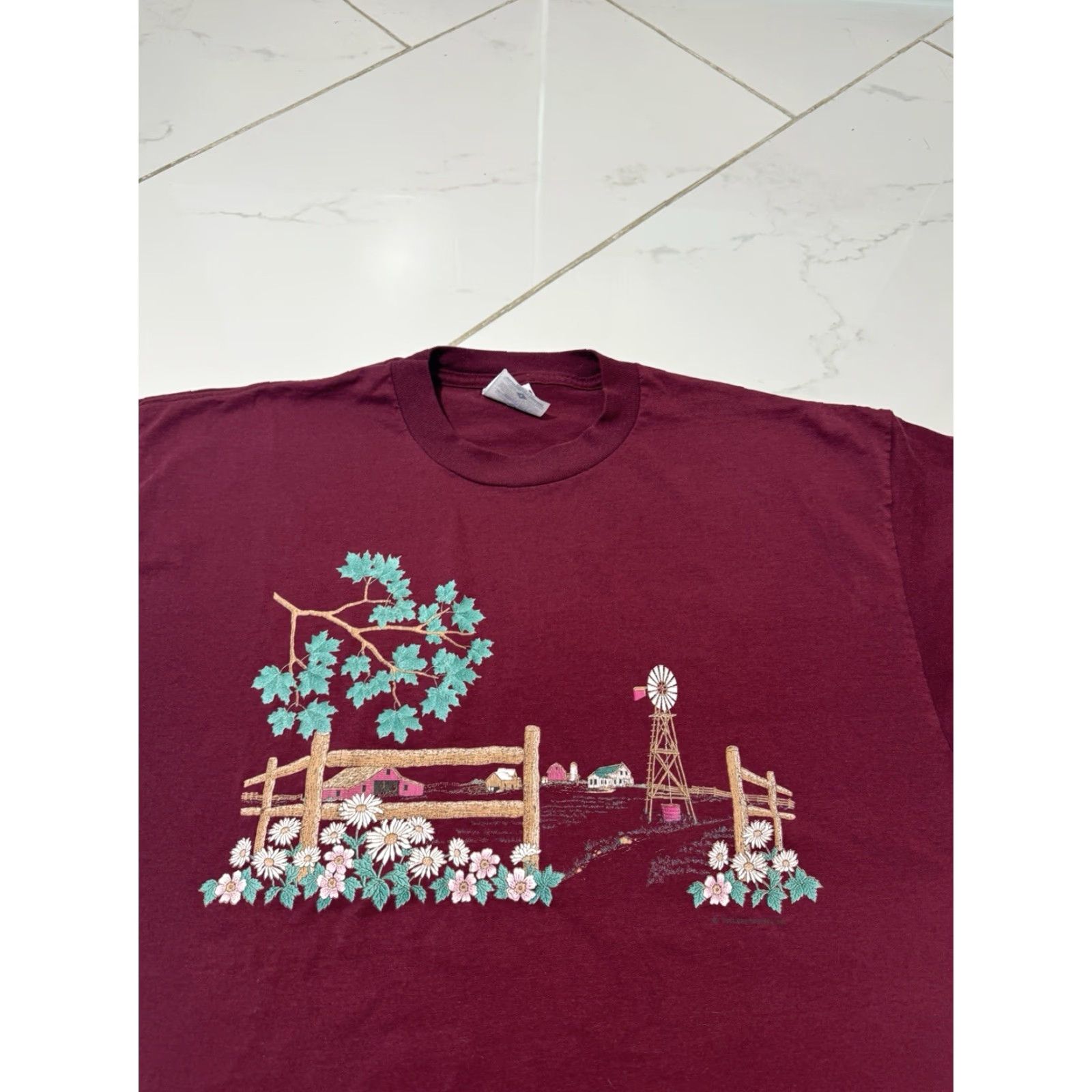 Jerzees VINTAGE Jerzees T-Shirt Red Large Unisex Adults 90s Nature Barn Farm Landscape Art Shirt Size US L / EU 52-54 / 3 - 2 Thumbnail