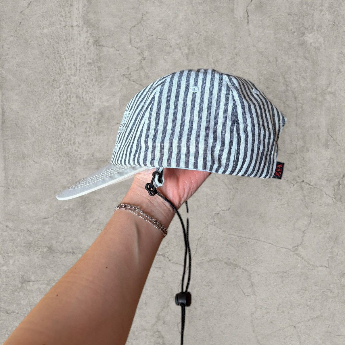 Japanese Brand Cool vintage style cap, white blue/grey stripes. One size Size ONE SIZE - 2 Thumbnail