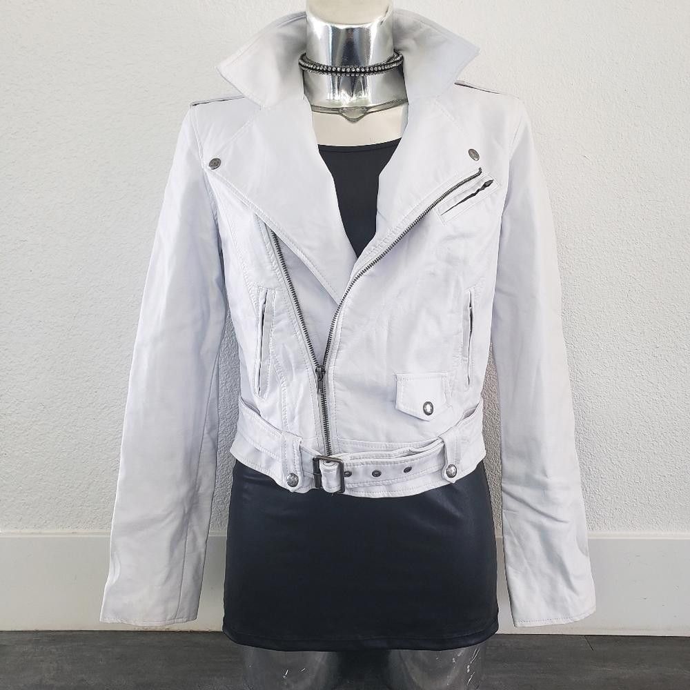 White outlets Classic Moto Crop Jacket w/Belt