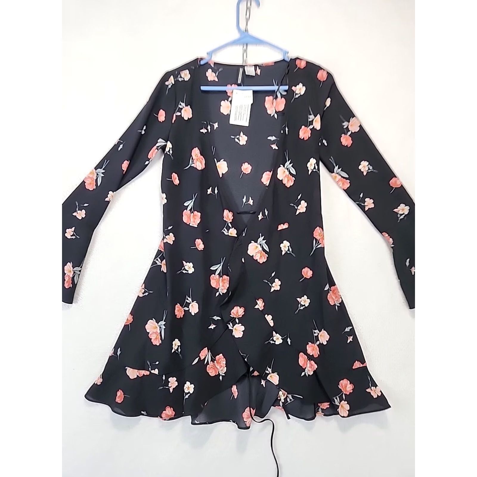 H&M H&M Divided Women's Size 0 Black Floral Open Tie Front Kimono Top Flowing Duster Shirt Womens Size XS / US 0-2 / IT 36-38 - 3 Thumbnail