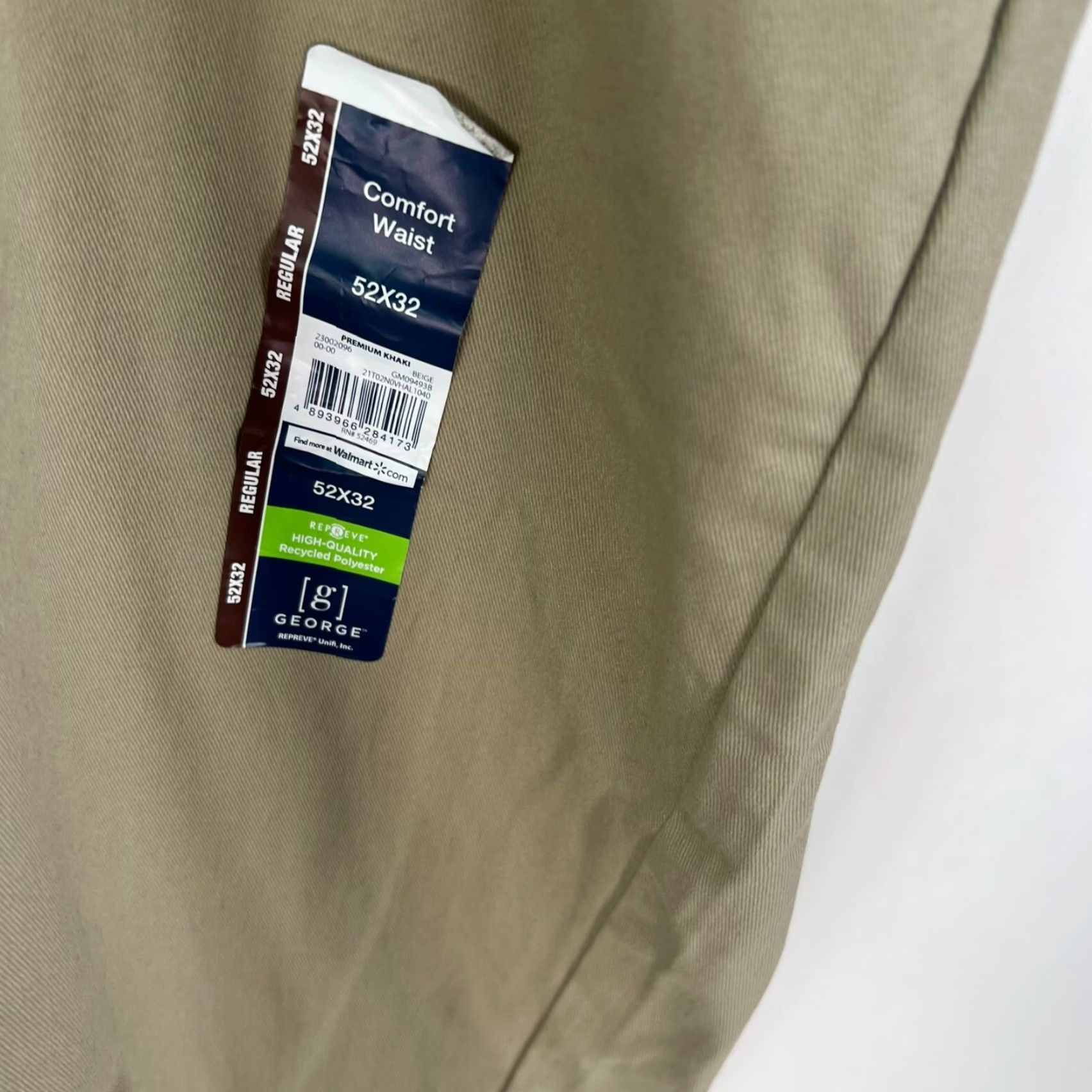 George Beige George Pants Khakis Mens 52 32 Stretch Cotton Canvas Button Zip Flat Front Straight 5-Pocket Size US 36 / EU 52 - 3 Thumbnail