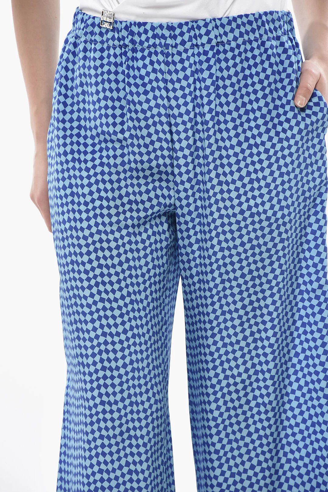 Marni og1mm0326 Pure Silk Checked Pant in Blue Size 34" / US 12 / IT 48 - 3 Thumbnail
