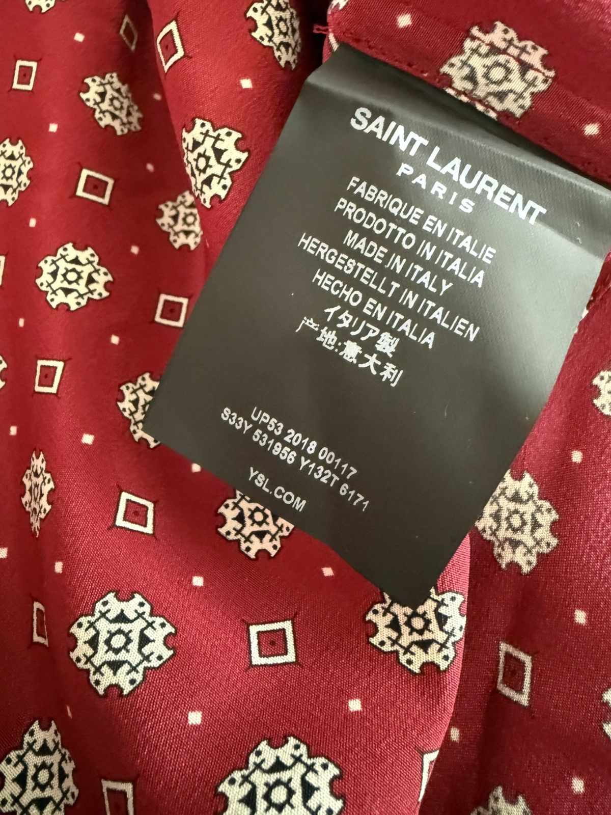 Saint Laurent Paris Saint Laurent Diamond Print Shark Collar Silk Shirt Size US M / EU 48-50 / 2 - 10 Thumbnail
