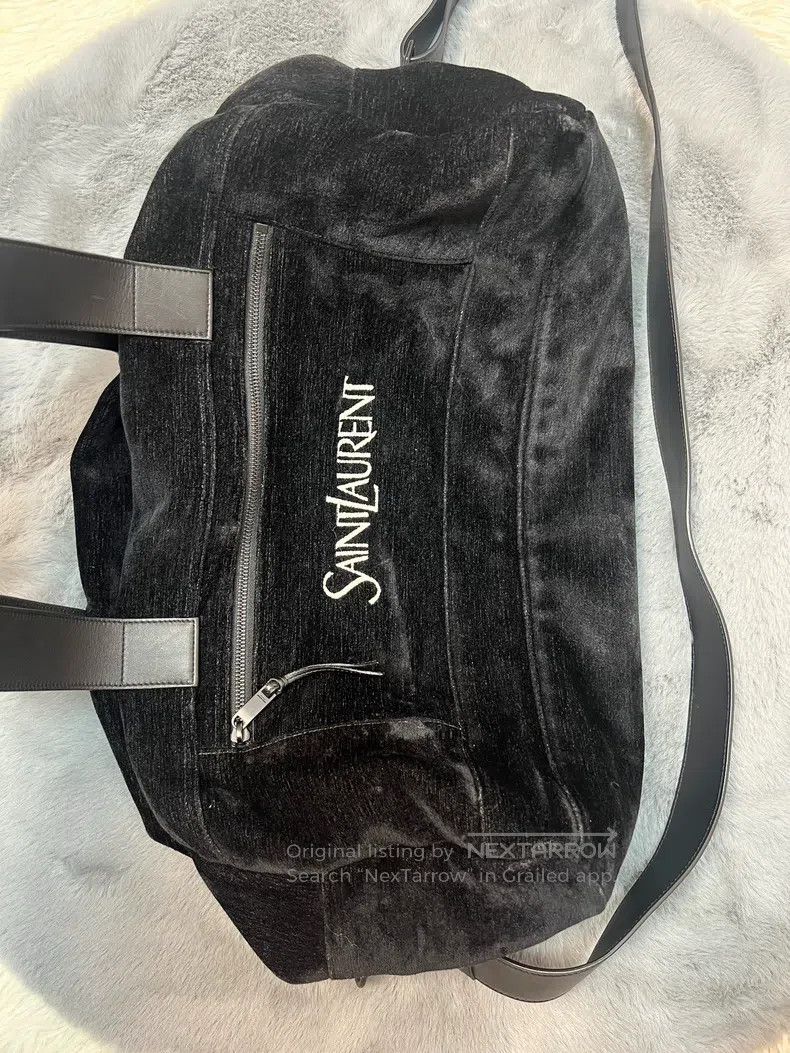 Saint Laurent Paris Saint Laurent Paris Black Velvet Logo Embroidered Travel B Size ONE SIZE - 4 Thumbnail