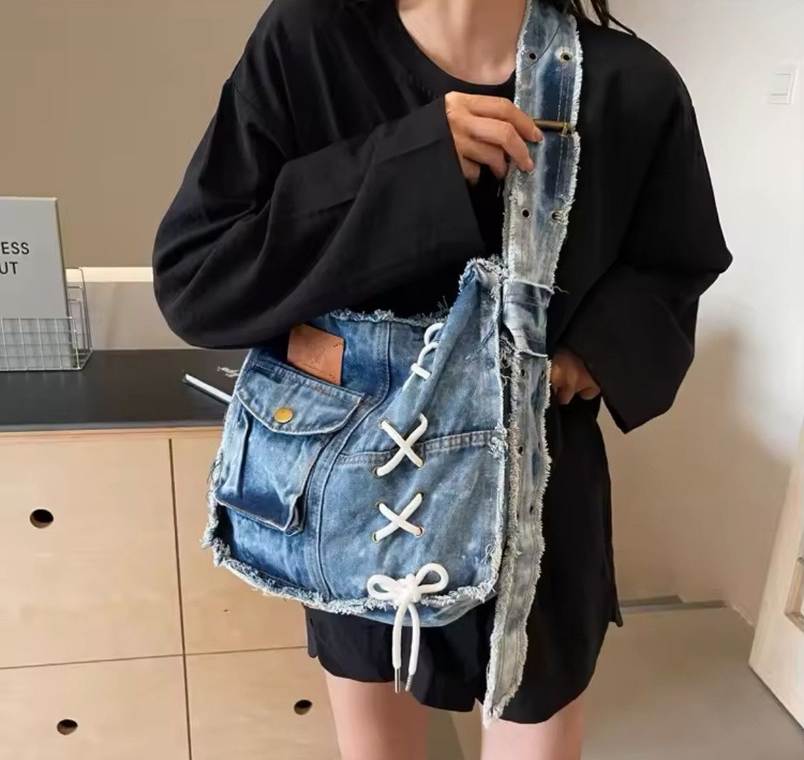 Japanese Brand Washed Denim Shoulder Bag Size ONE SIZE - 1 Thumbnail