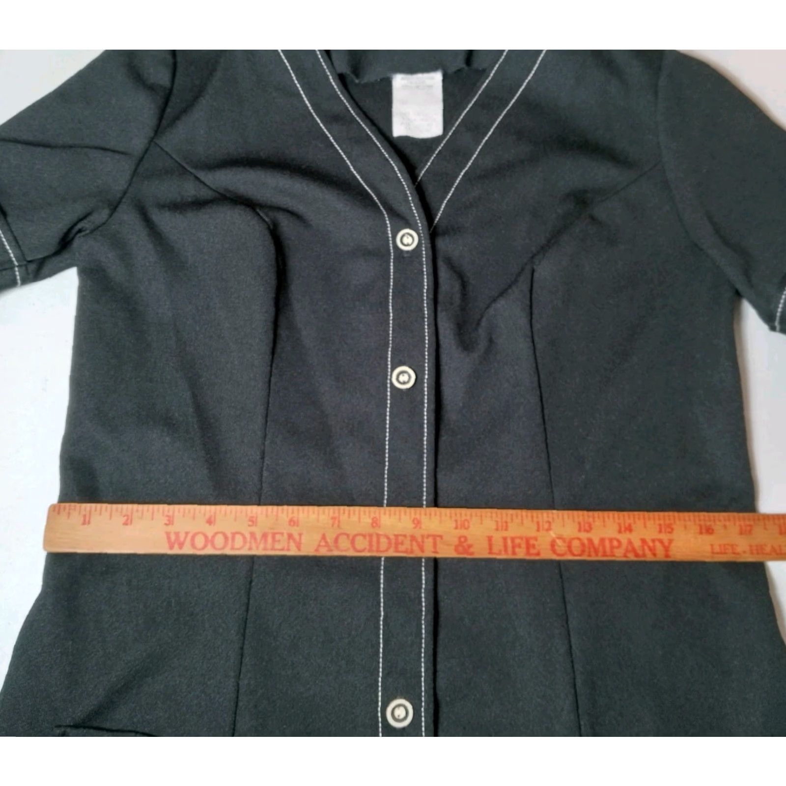Vintage VINTAGE Work Smock Shirt XL Tall Black Polyester V-neck Button-Up Short Sleeve Men? Women? Size XL / US 12-14 / IT 48-50 - 6 Thumbnail