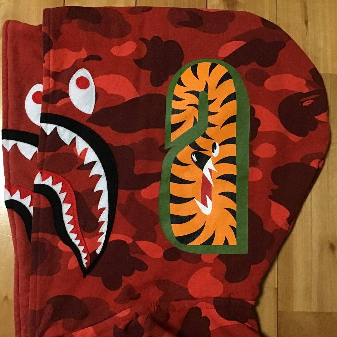 Bape BAPE Red Camo Double Shark Full Zip Hoodie a bathing ape Size US XL / EU 56 / 4 - 5 Thumbnail