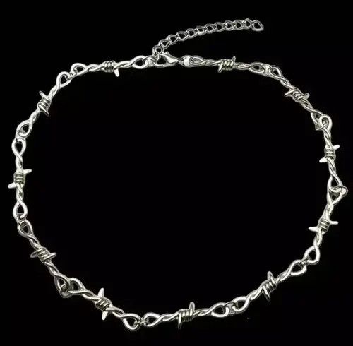 Jewelry BarbWire Chrome Necklace Spike Post Barb Wire Punk Chain Size ONE SIZE - 2 Thumbnail