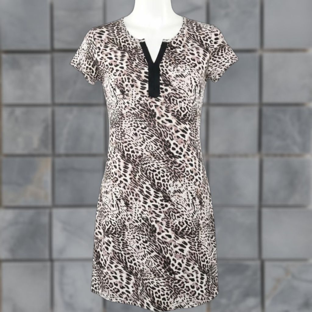 Anne Klein Anne Klein Dress Womens L Brown Animal Print A-Line T-Shirt Dress Knee Length Size L / US 10 / IT 46 - 1 Thumbnail