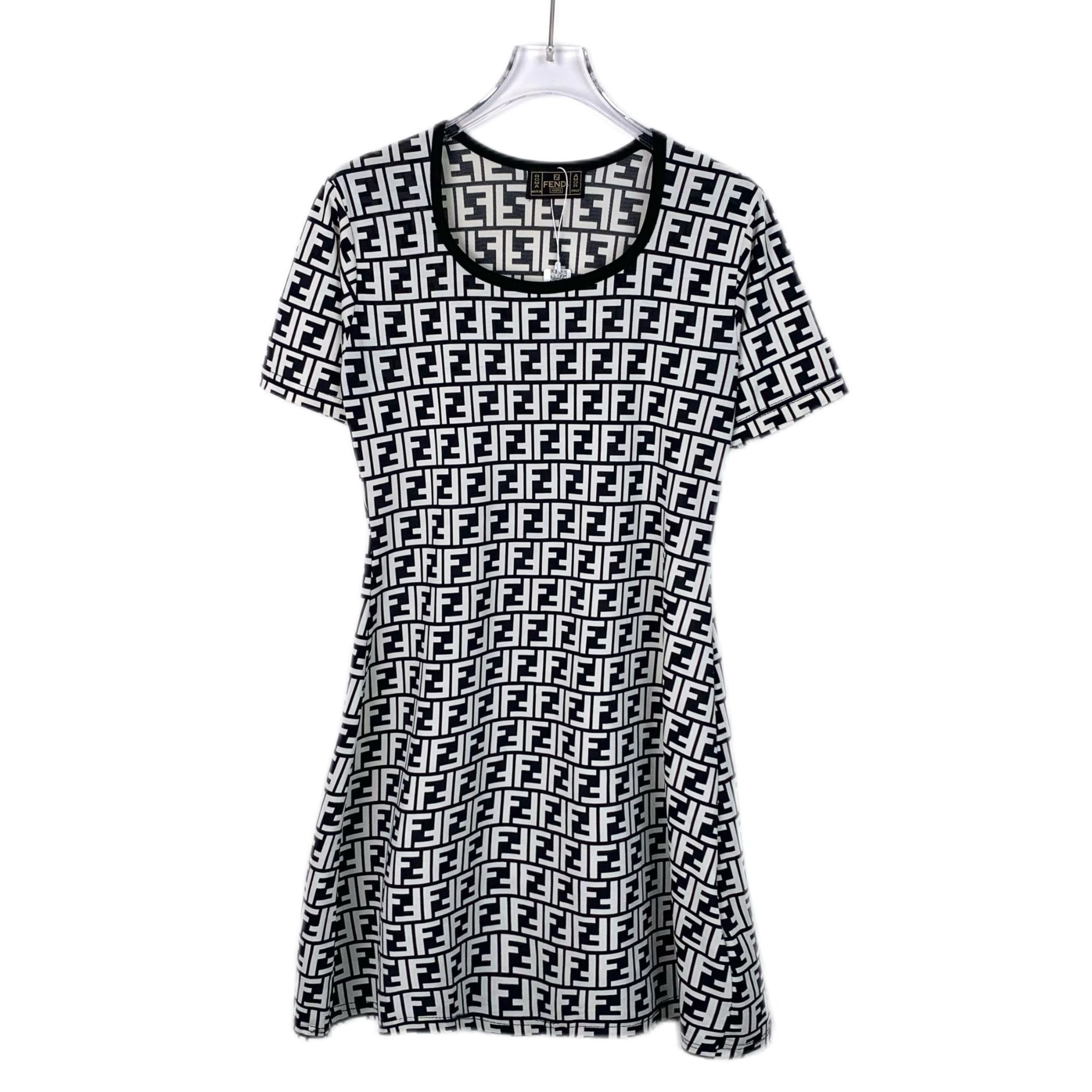 Fendi Black & White Logo Print Cotton Crewneck Dress (Size 3