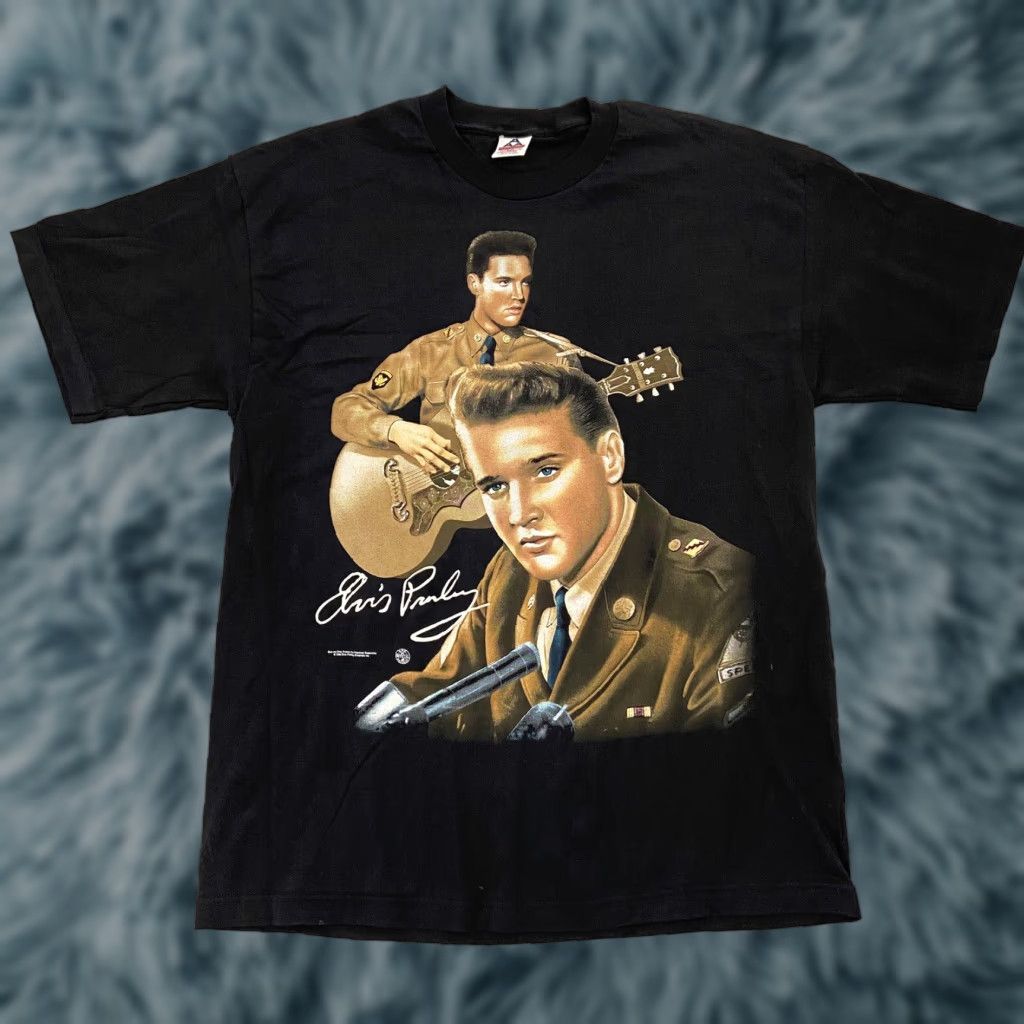 Vintage VINTAGE Elvis Presley T-Shirt Soldier Adult XL Black Rock Tee Mens XL 90s Band Military Theme Mens XL Size US XL / EU 56 / 4 - 1 Thumbnail