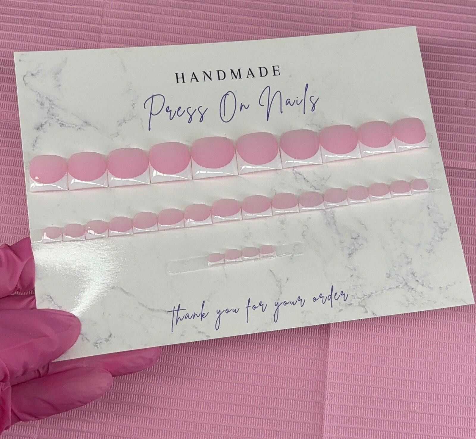 Handmade press on toenails pink nude white French tips handmade gel Size ONE SIZE - 4 Thumbnail
