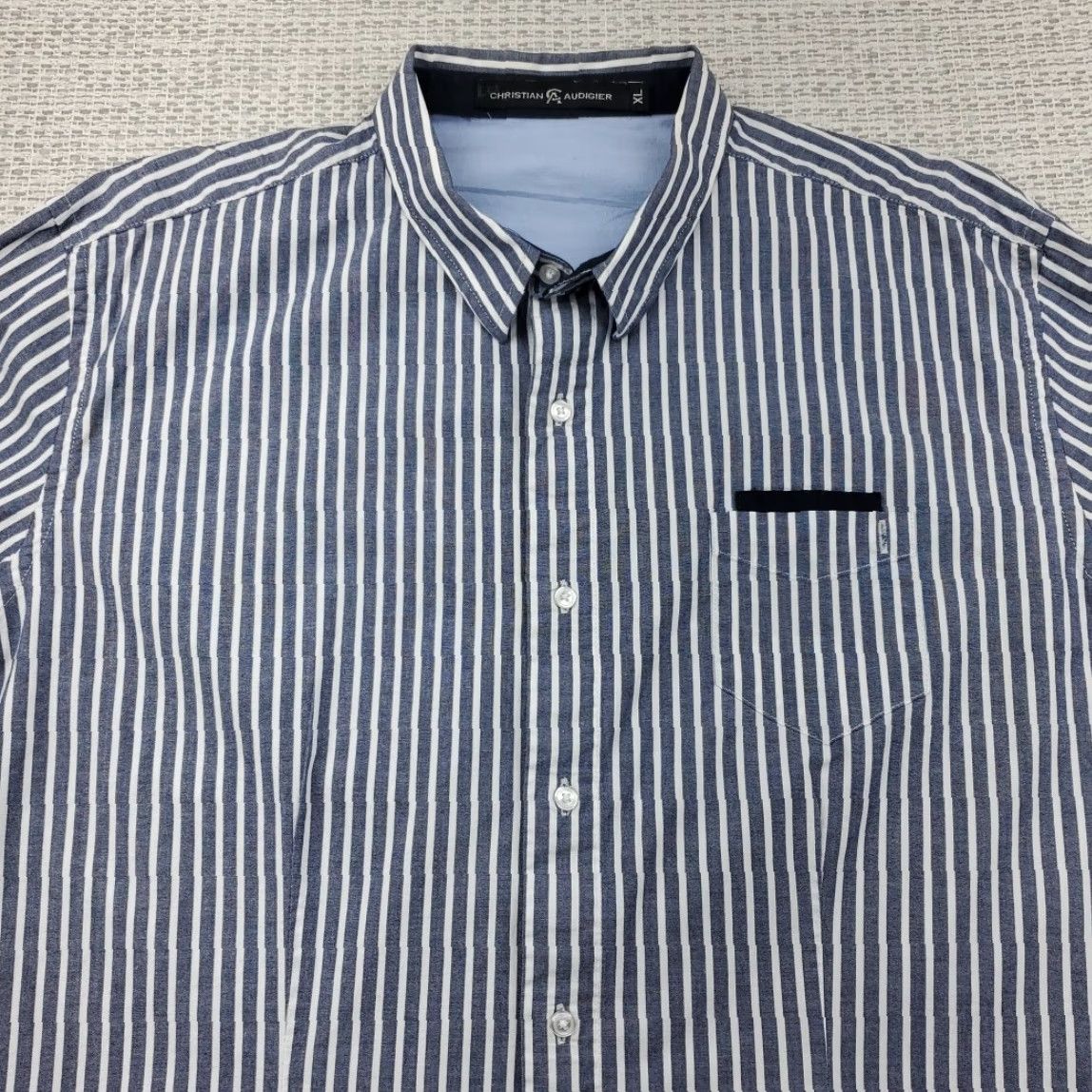 Vintage Christian Audigier Shirt Mens XL Long Sleeve Striped Button-Up Slim Fit Size US XL / EU 56 / 4 - 4 Thumbnail
