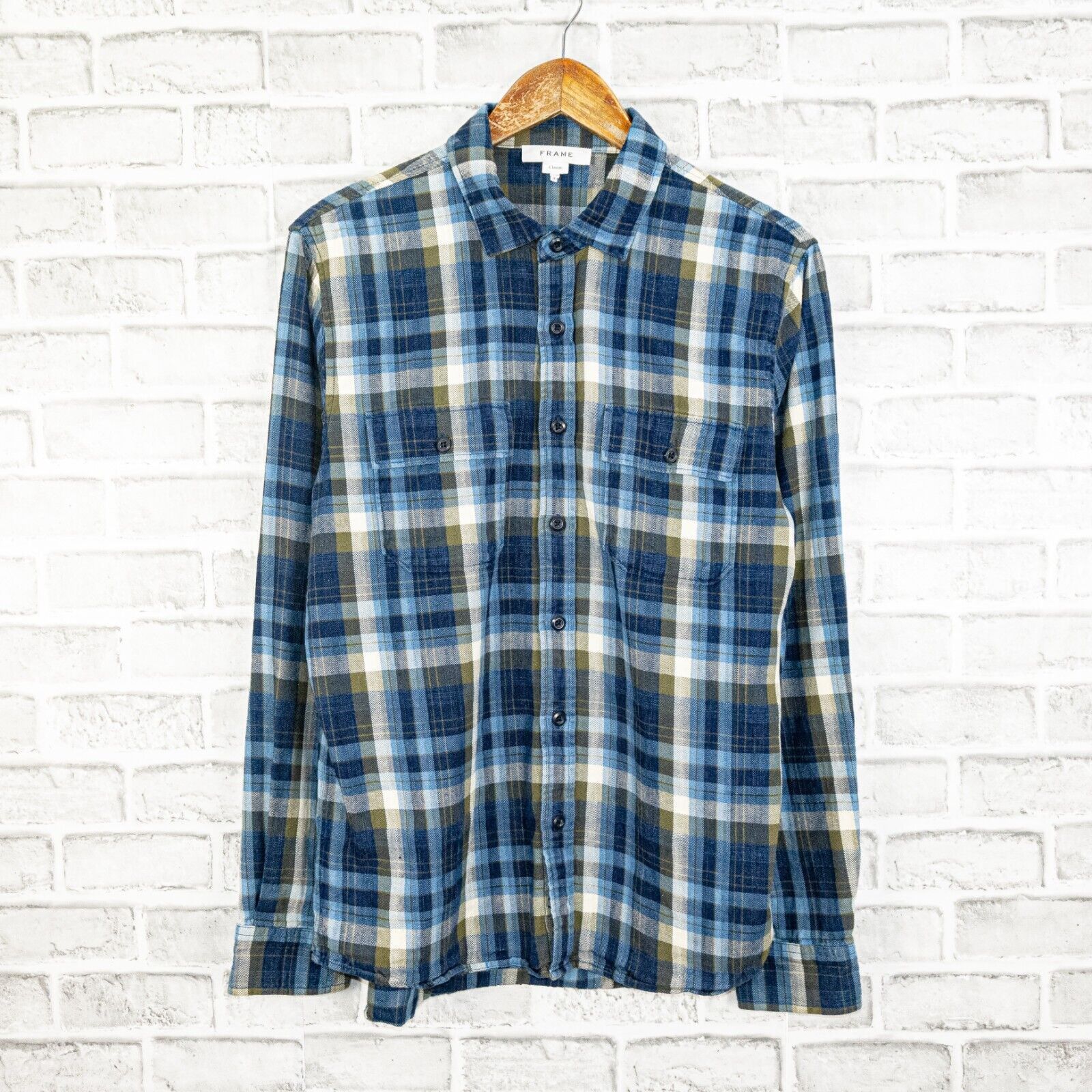 Frame FRAME Denim Flannel Shirt Blue Plaid cotton double pocket Size US M / EU 48-50 / 2 - 1 Thumbnail