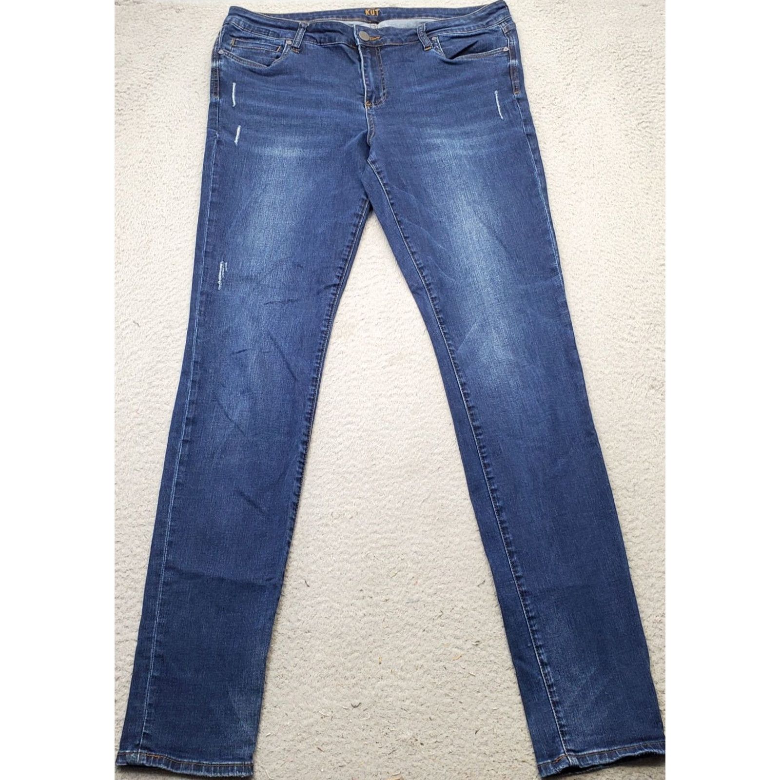 Vintage KUT from the Kloth Jeans Womens Size 16 Blue Denim Distressed 5-Pocket Skinny Leg Jeans Size 38" / US 16 / IT 52 - 2 Thumbnail