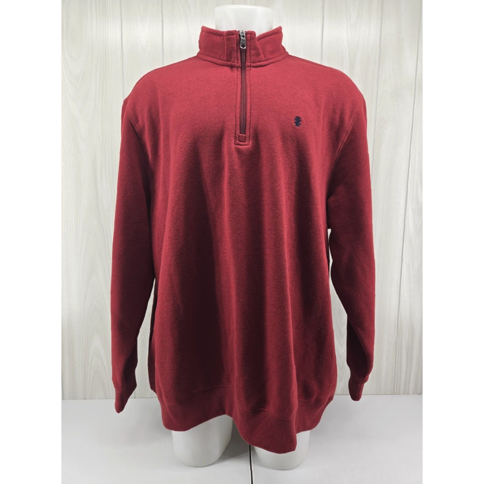 Izod VINTAGE Izod Sweater Mens 2XLT Tall Advantage 1/4 Zip Fleece Pullover Knit Mock Neck Red Cotton Polyester Solid 80s 90s Mens Size US XXL / EU 58 / 5 - 2 Thumbnail