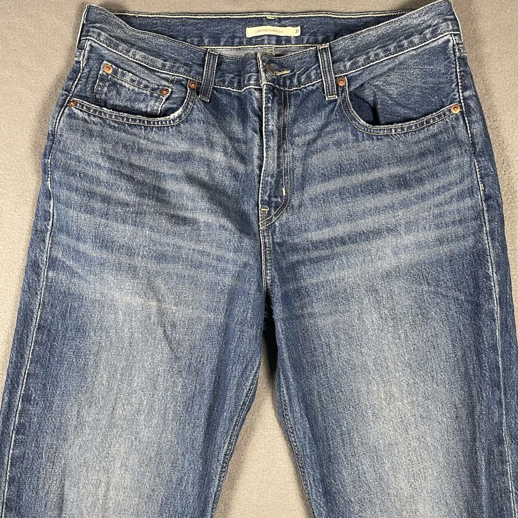 Denime VINTAGE: No Levis Jeans Women 31x31 Low Pro Straight 31 Relaxed Denim Blue Distressed 5-Pocket Womens Jeans Size 31 Inseam 31 Size 24" / US 00 / IT 34 - 2 Thumbnail