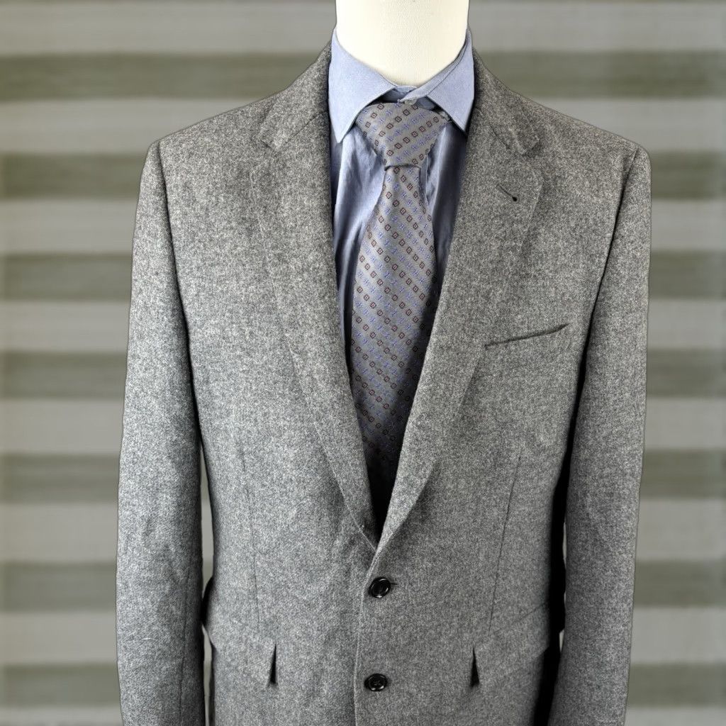 J.Crew J.CREW Blazer Wool Tweed Yorkshire Moon Ludlow Jacket 42L Mens Gray Notch Lapel Long Single-Breasted 2-Button Four-Button Dress Coat Size 42R - 1 Thumbnail