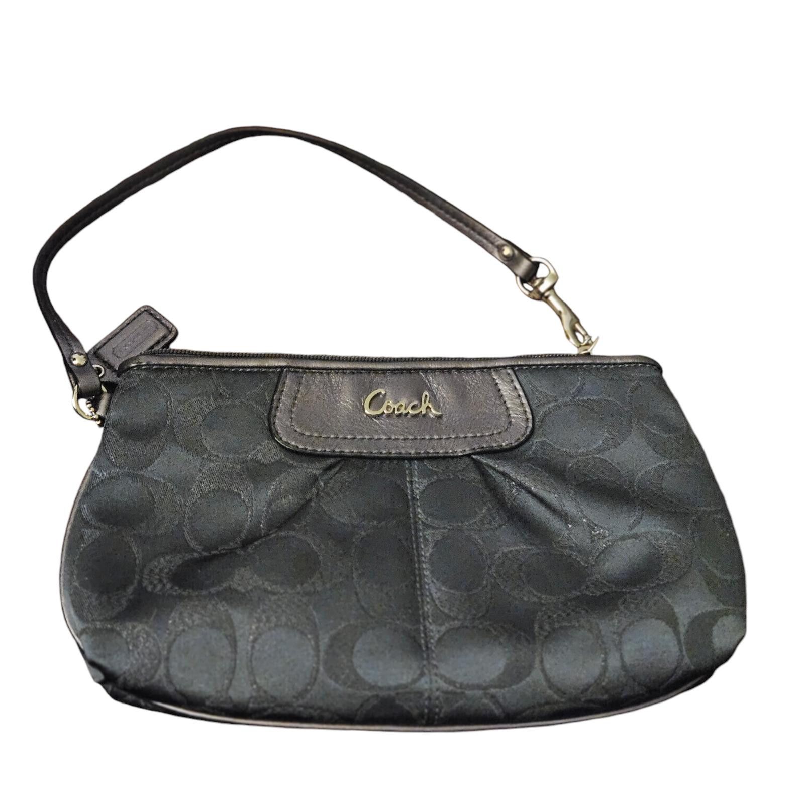 Coach Coach Black Signature Wristlet Clutch with Leather Trim* Size ONE SIZE - 1 Thumbnail