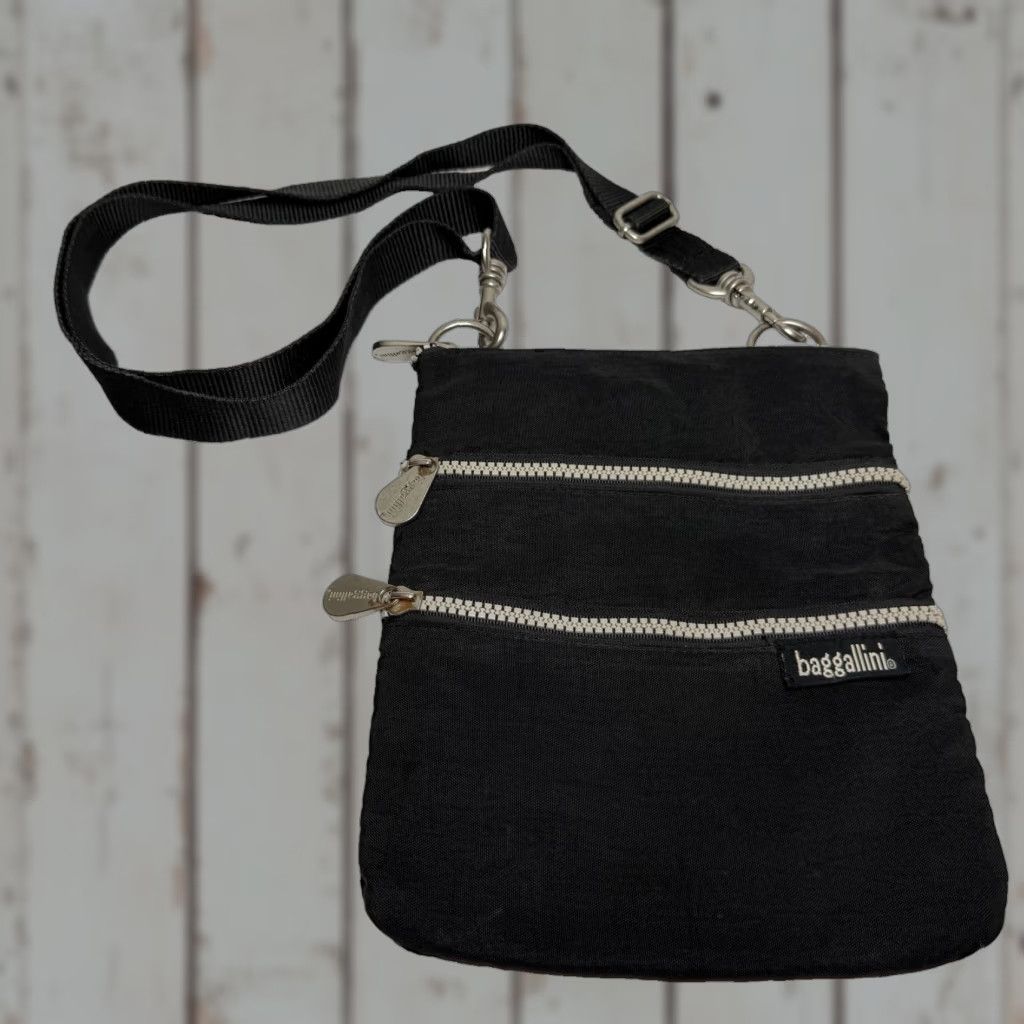 Vintage Baggallini Purse Crossbody Nylon Side Zipper Organizer Adjustable Strap Black Small Women Size ONE SIZE - 1 Thumbnail