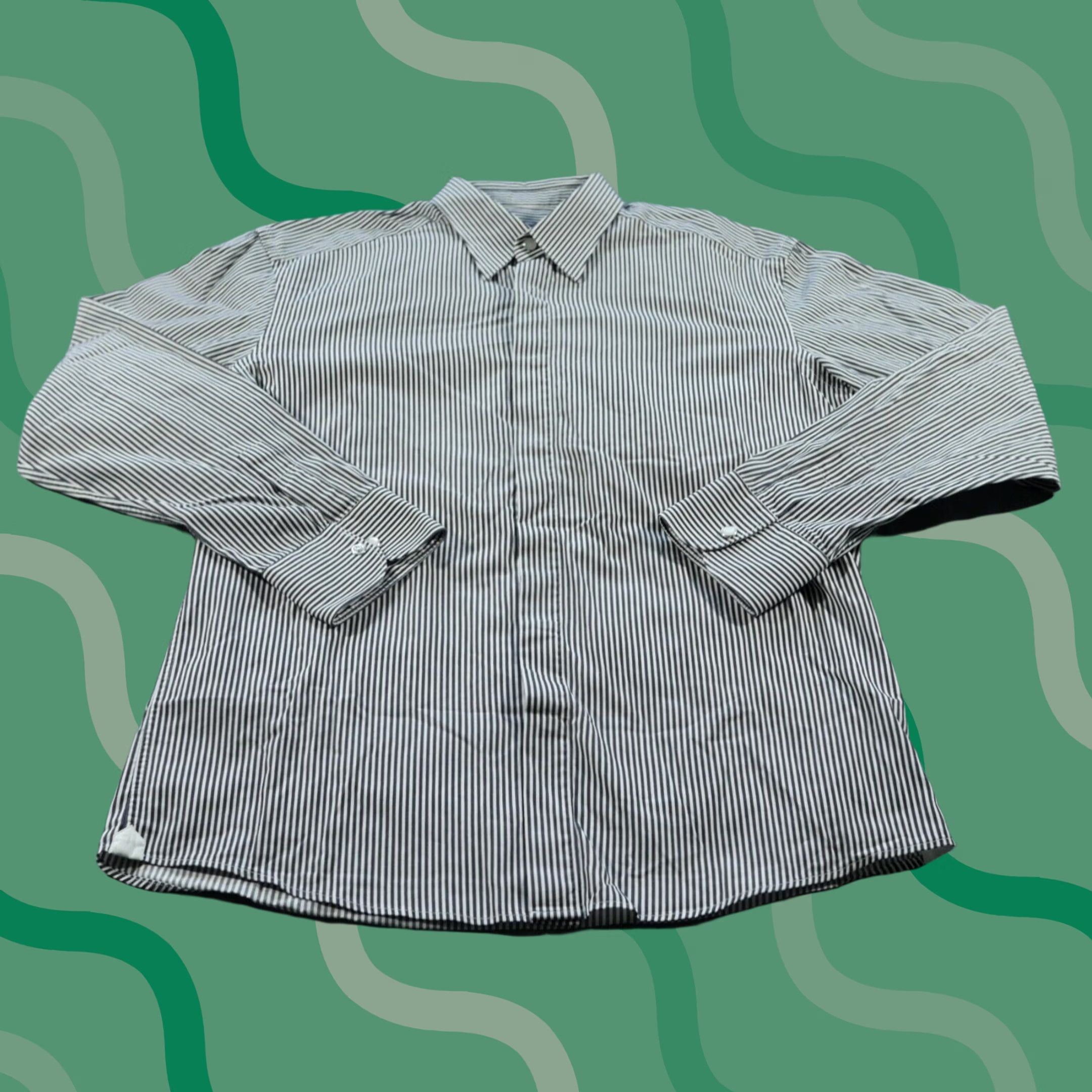Ermenegildo Zegna Zegna Shirt Mens Large 16 Drop 8 Black Striped Pearl Snap Barrel Button-Up Classic Cotton Denim Cap Sleeve Mens Size US L / EU 52-54 / 3 - 1 Thumbnail