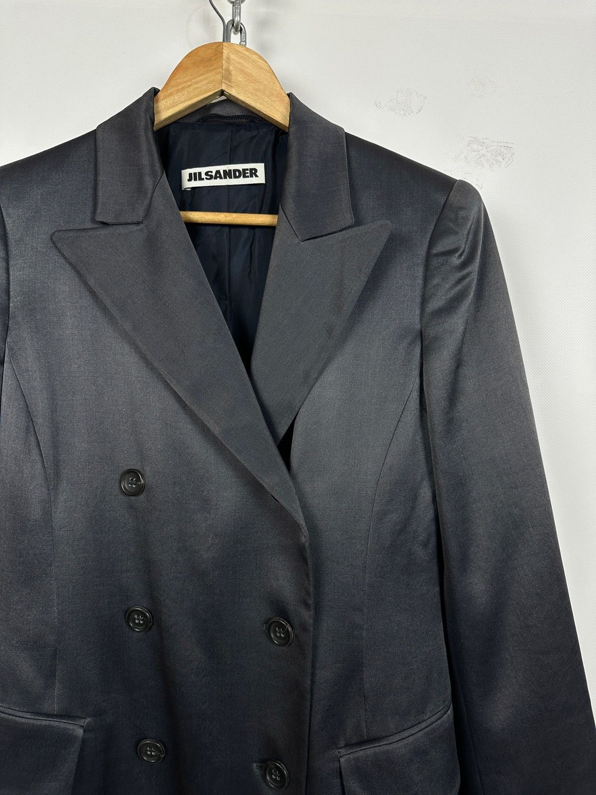 Jil Sander 90-00s Vintage Jil Sander Gray Silk Double Breasted Blazer Size XS / US 0-2 / IT 36-38 - 9 Thumbnail