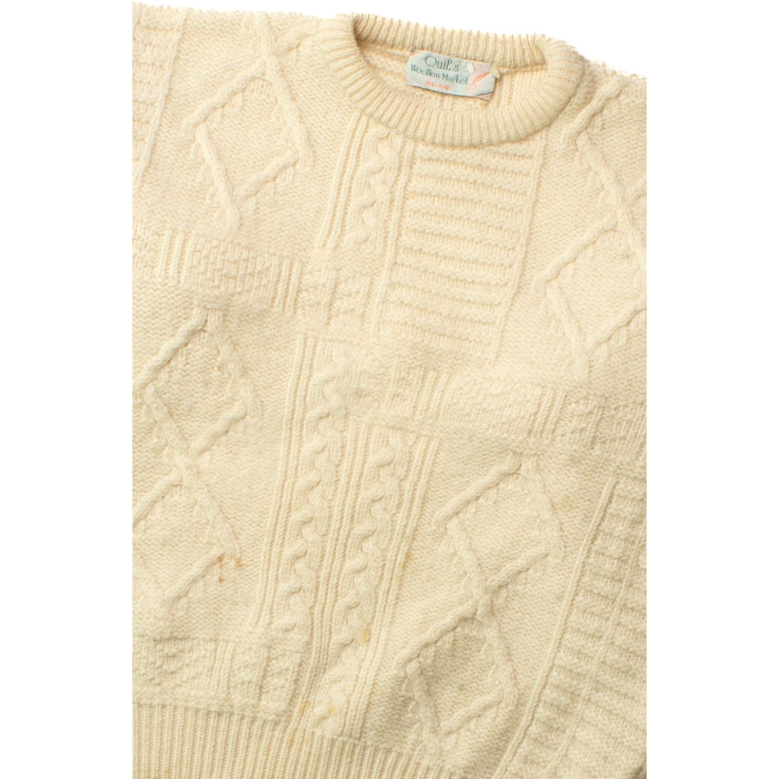 Market VINTAGE Quill's Woolen Market Beige Fisherman Sweater Large Cable Knit Shirt Mens Size L / US 10 / IT 46 - 2 Thumbnail