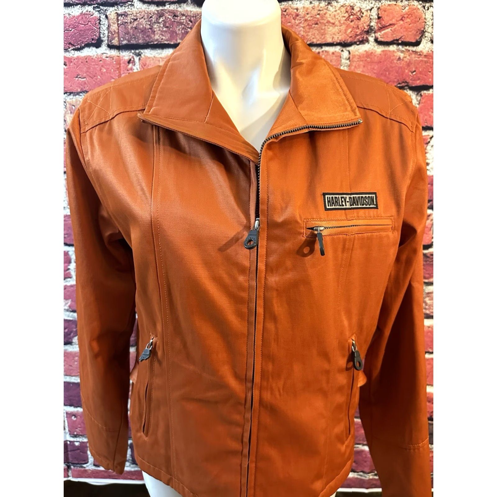 Harley Davidson Harley-Davidson Motorcycle Jacket Women's M Orange Cotton Nylon Weave Full Zip Logo Back Modern Softshell Zip Pockets Size M / US 6-8 / IT 42-44 - 4 Thumbnail