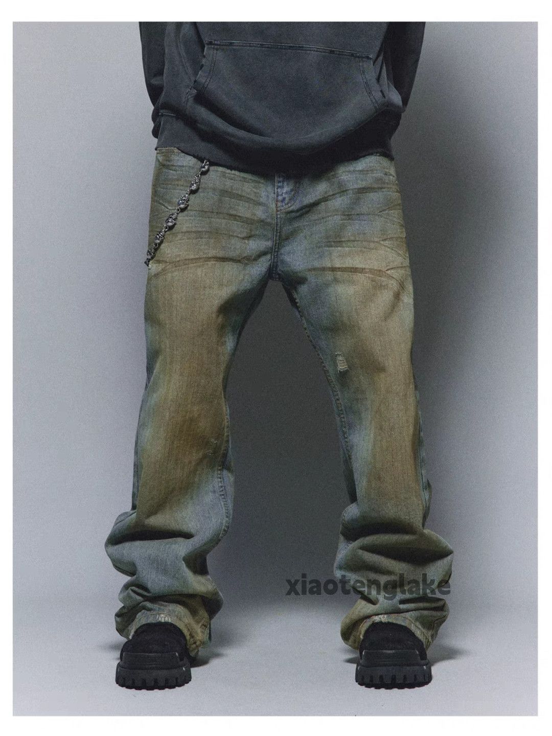 Jean × Vintage washed faded rusty stain grunge hiphop flared jeans Size US 36 / EU 52 - 7 Thumbnail