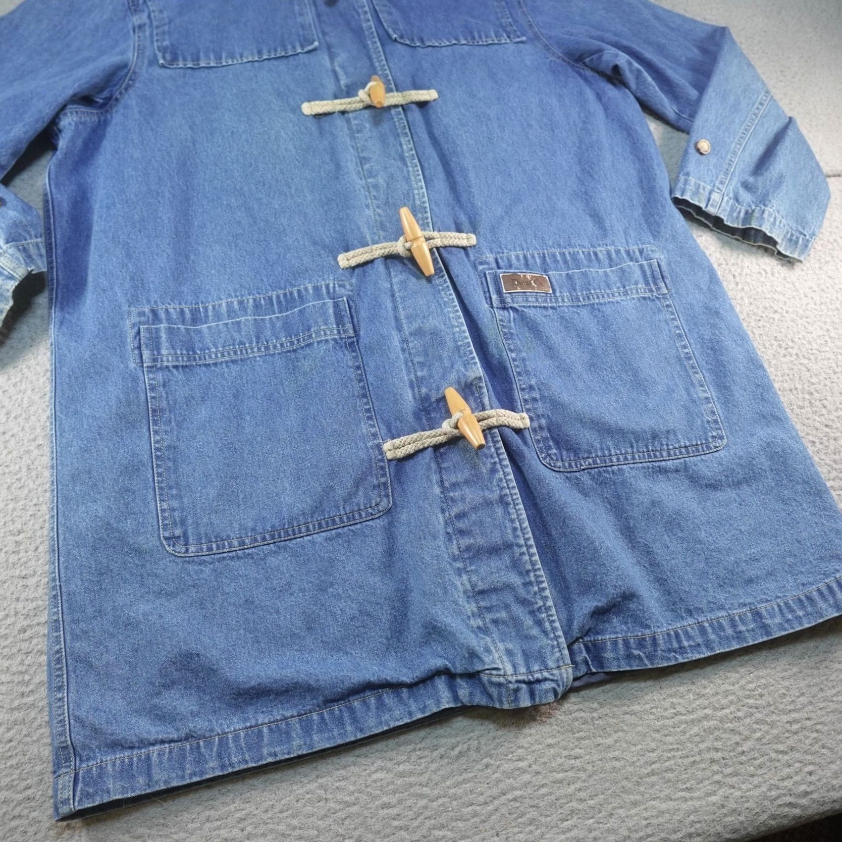 Denim & Co. Denim & Co. Denim Coat Womens 1X Blue Hooded Pockets Toggle Mid-Length Parka Jacket Coat Size XL / US 12-14 / IT 48-50 - 6 Thumbnail