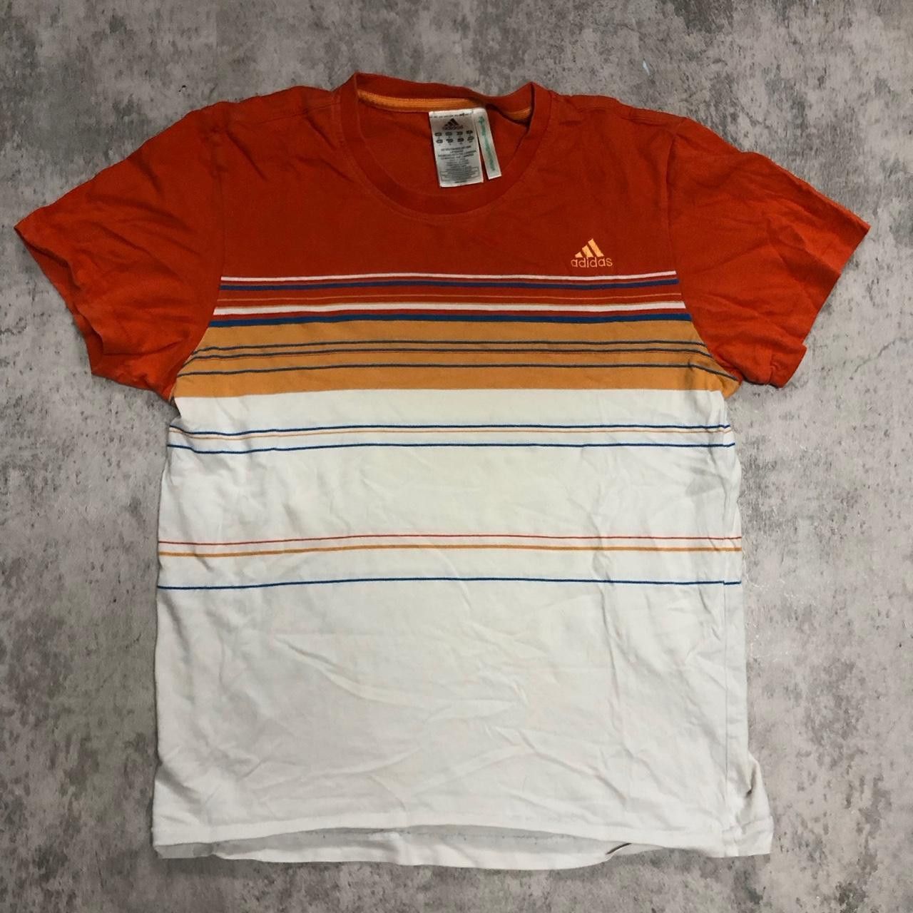 Adidas Orange and white Adidas striped t-shirt #stripes Size US S / EU 44-46 / 1 - 1 Thumbnail