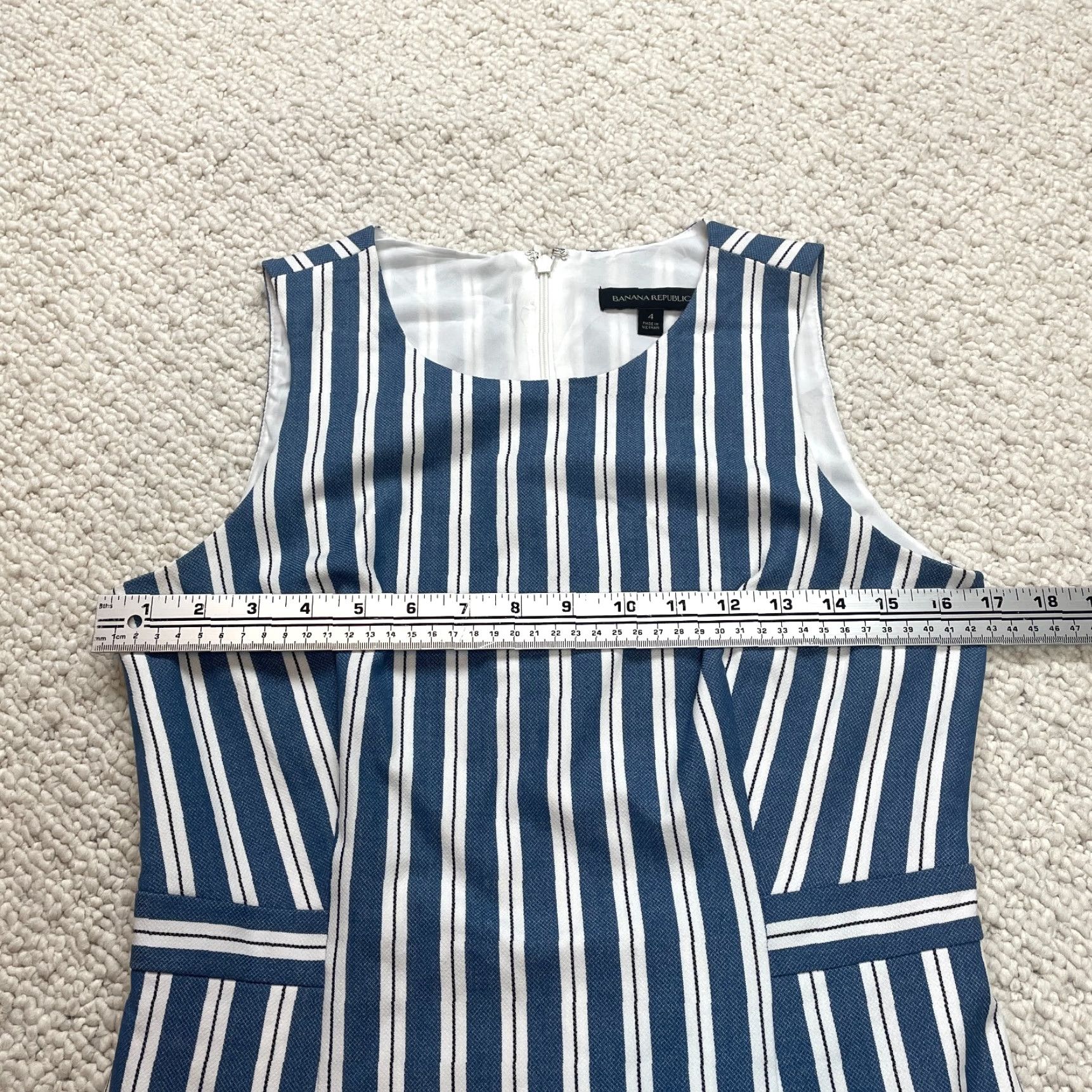 Banana Republic Banana Republic Dress Womens 4 Blue White Striped Sleeveless Midi Fit Flare Size S / US 4 / IT 40 - 3 Thumbnail
