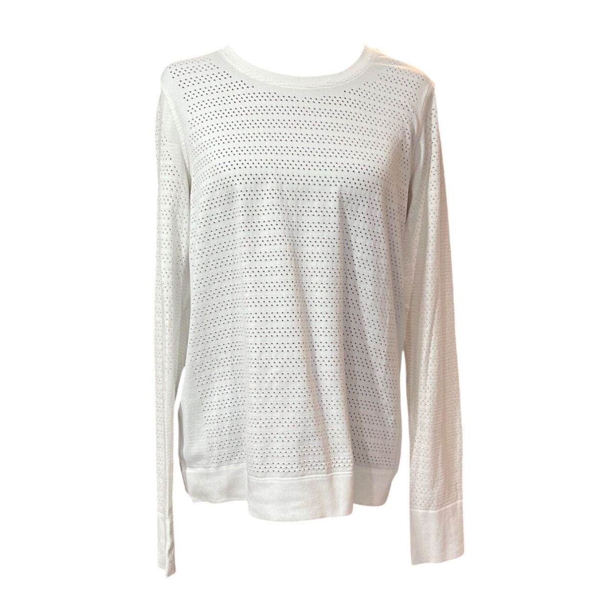 Lululemon 𝓛𝓾𝓵𝓾𝓵𝓮𝓶𝓸𝓷 Women: White Perforated Long Sleeve Top Size L / US 10 / IT 46 - 1 Thumbnail