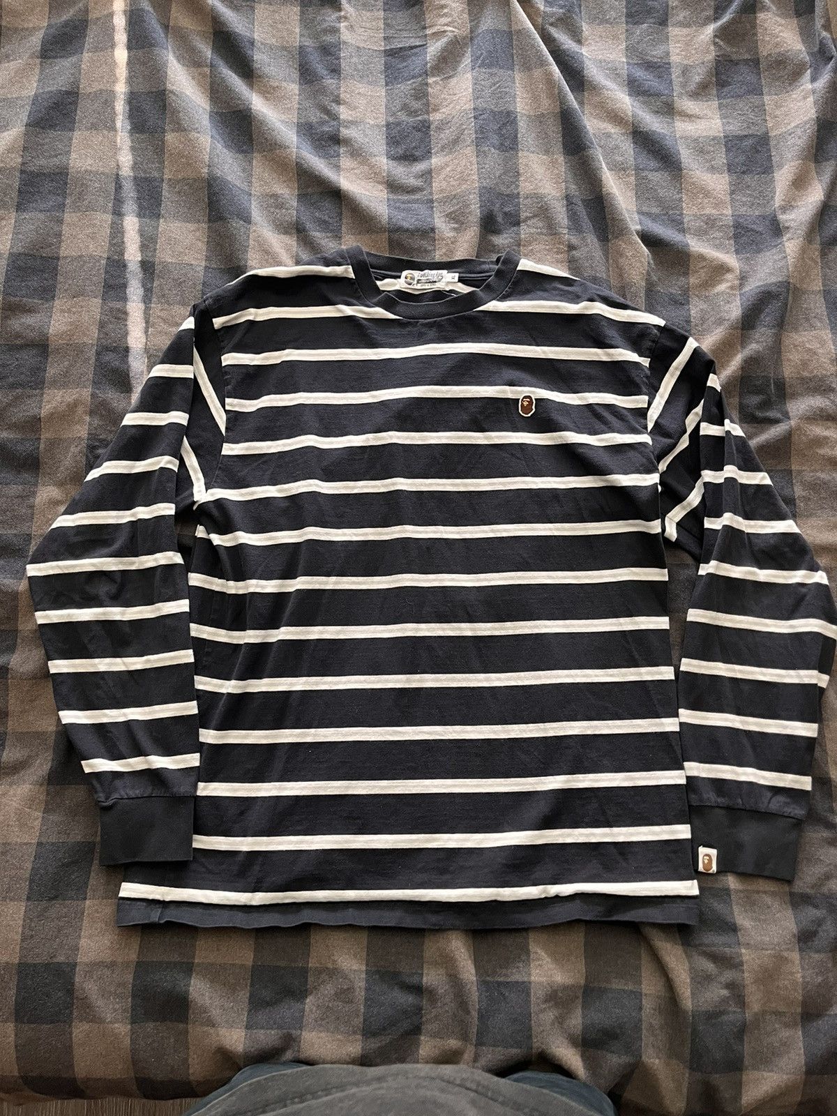image of Bape A Bathing Ape Classics Black And White Striped Long Sleeve T, Men's (Size XL)